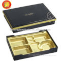 golden plastic bento box with dividers